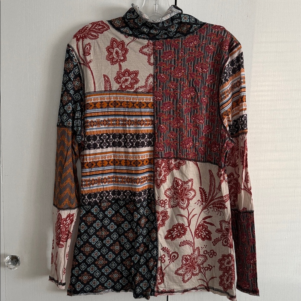 Sundance Patchwork Melody Top Bohemian Ls Cowl Neck Lightweight Knit Sz XL - Picture 8 of 14